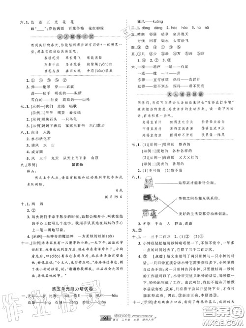 2020年秋王朝霞培优100分二年级语文上册人教版参考答案