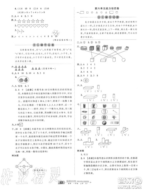 2020年秋王朝霞培优100分一年级数学上册苏教版参考答案