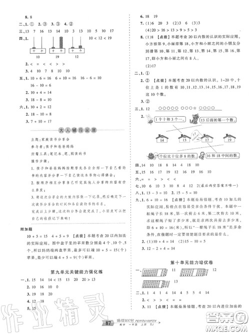 2020年秋王朝霞培优100分一年级数学上册苏教版参考答案