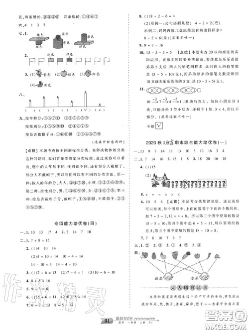 2020年秋王朝霞培优100分一年级数学上册苏教版参考答案