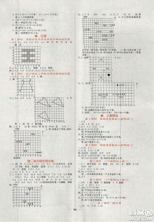 2020课堂点睛五年级数学上册人教版答案