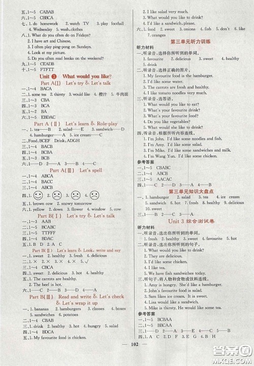 2020课堂点睛五年级英语上册人教版答案