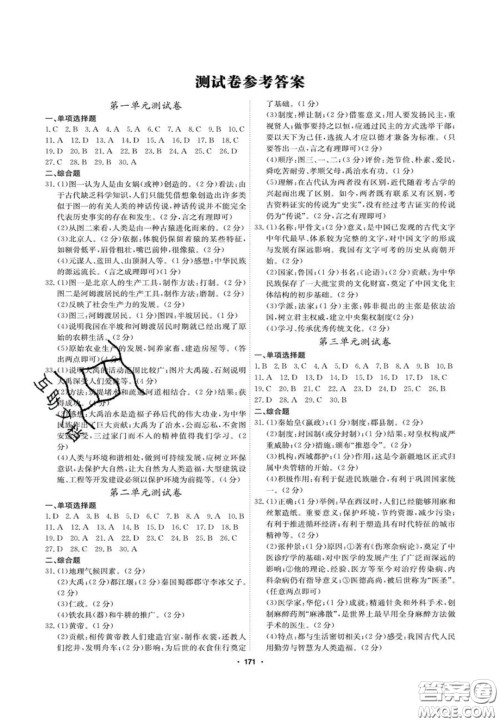 2020翰庭学霸智慧课堂七年级历史上册人教版答案