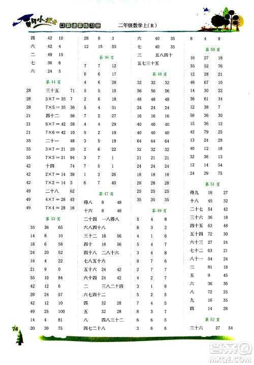 龙门书局2020年黄冈小状元口算速算练习册二年级上册数学R人教版答案