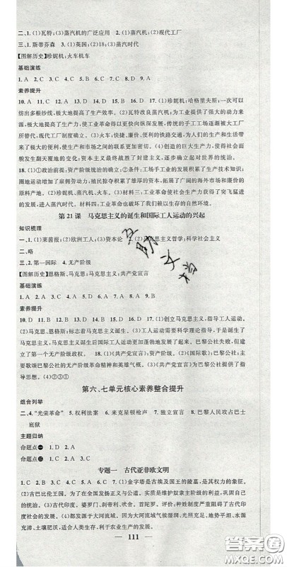 2020智慧学堂核心素养提升法九年级历史上册人教版答案