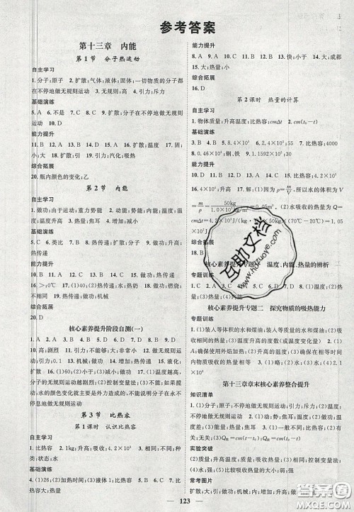 2020智慧学堂核心素养提升法九年级物理上册人教版答案