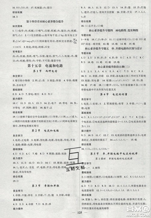 2020智慧学堂核心素养提升法九年级物理上册人教版答案