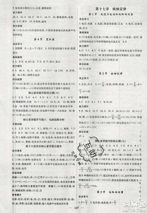 2020智慧学堂核心素养提升法九年级物理上册人教版答案