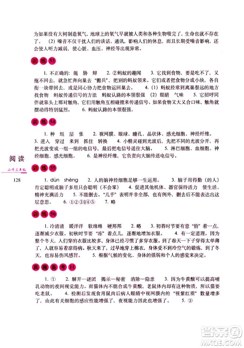 2020年68所教学教科所小学语文阅读训练80篇三年级通用版答案