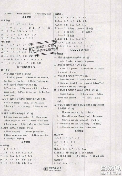 2020秋非常海淀单元测试AB卷三年级英语上册外研版三起答案 2020秋非常海淀单元测试AB卷三年级英语上册外研版三起答案