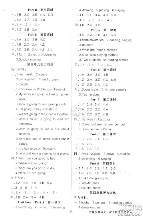 黄冈金牌之路2020秋练闯考六年级英语上册人教版参考答案
