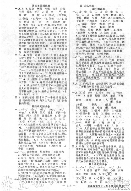 黄冈金牌之路2020秋练闯考五年级语文上册人教版参考答案 黄冈金牌之路2020秋练闯考五年级语文上册人教版参考答案