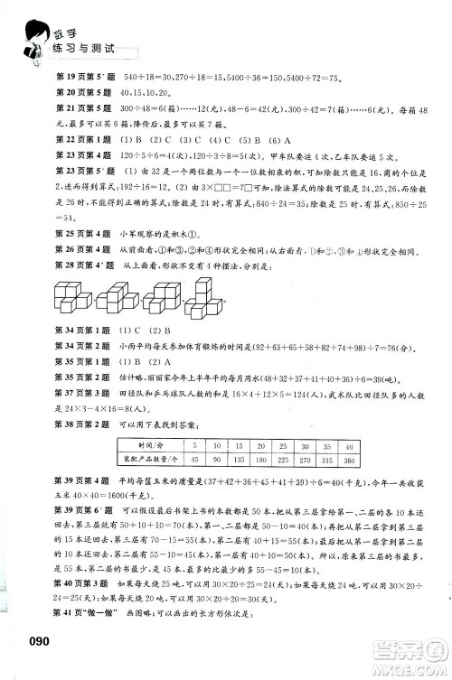 江苏凤凰教育出版社2020年练习与测试小学数学四年级上册苏教版答案 江苏凤凰教育出版社2020年练习与测试小学数学四年级上册苏教版答案