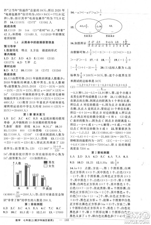 黄冈金牌之路2020秋练闯考七年级数学上册沪科版参考答案