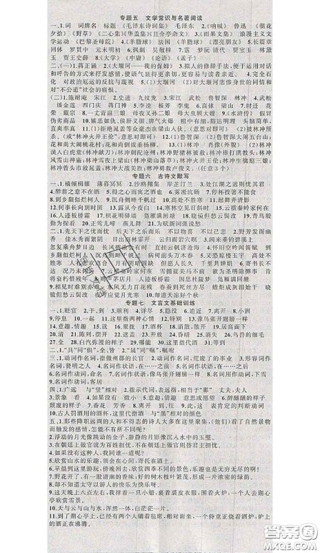 黄冈金牌之路2020秋练闯考九年级语文上册人教版参考答案 黄冈金牌之路2020秋练闯考九年级语文上册人教版参考答案