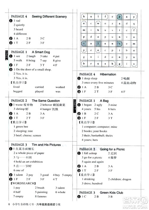 2020年小学生全彩练习本英语阅读专练六年级通用版答案 2020年小学生全彩练习本英语阅读专练六年级通用版答案