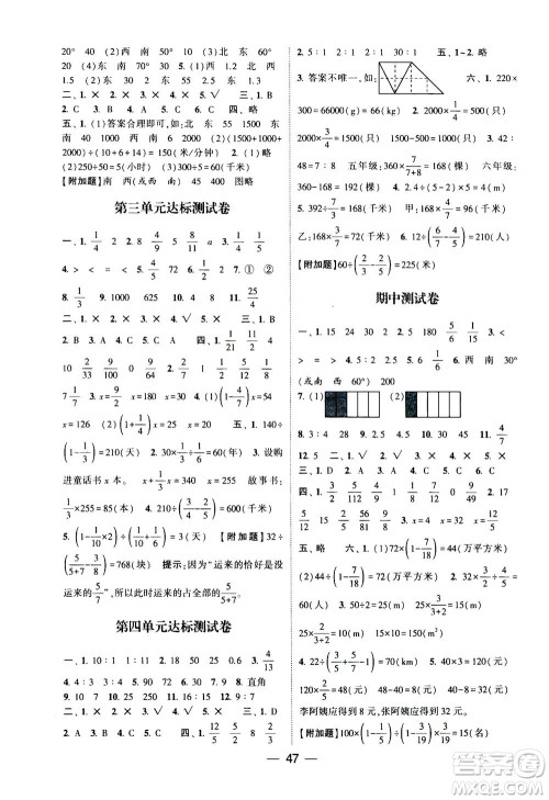 河海大学出版社2020年棒棒堂同步练习加单元测评数学六年级上册RJ人教版答案