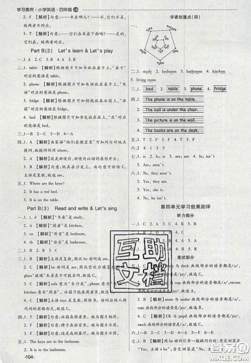 2020年学习委员小学英语四年级上册人教PEP版答案