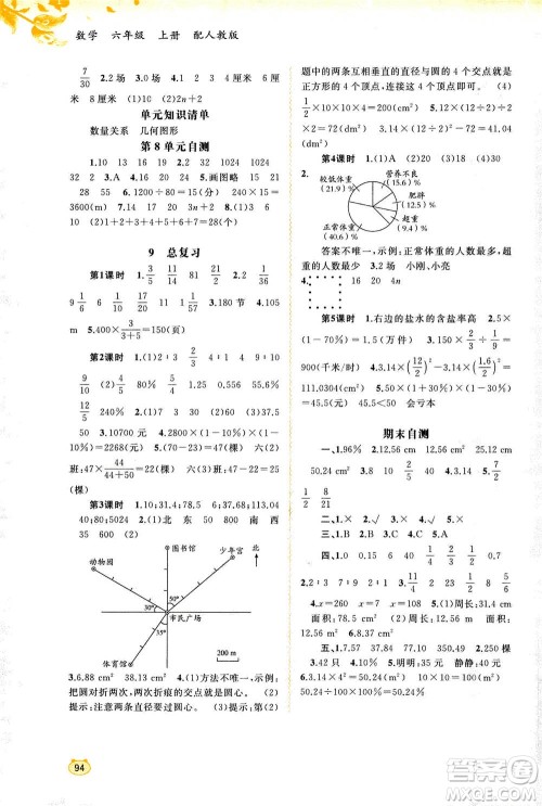 2020年新课程学习与测评同步学习数学六年级上册人教版答案