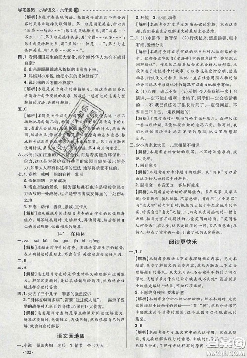 2020学习委员小学语文六年级上册人教版答案 2020学习委员小学语文六年级上册人教版答案