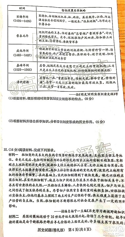 雅礼中学2021届高三月考试卷一历史试题及答案