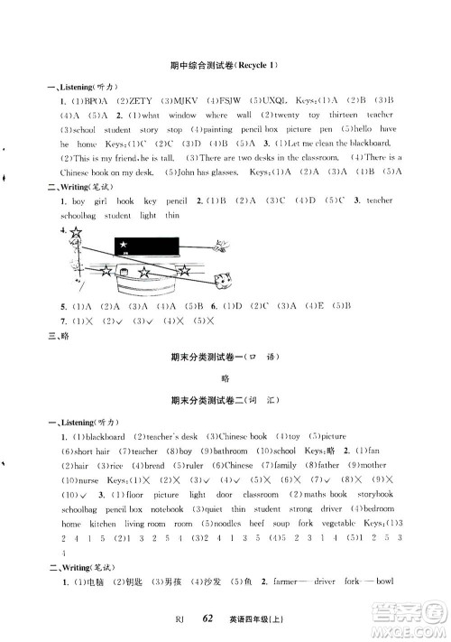 ​云南科技出版社2020年创新成功学习同步导学英语四年级上RJ人教版答案