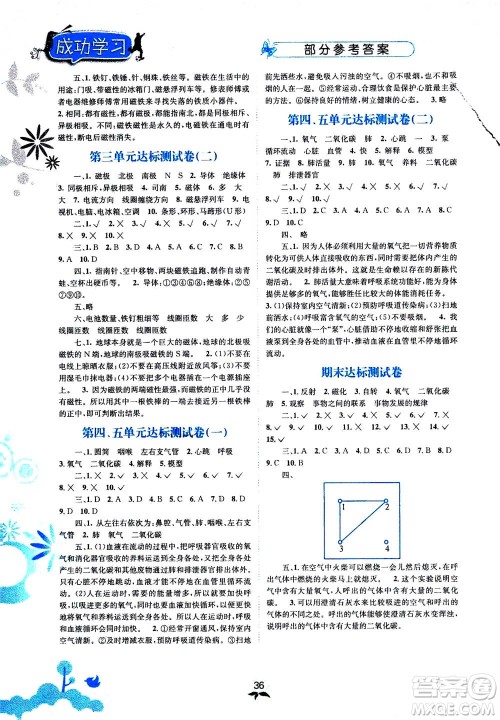 ​云南科技出版社2020年创新成功学习同步导学科学五年级上SJ苏教版答案