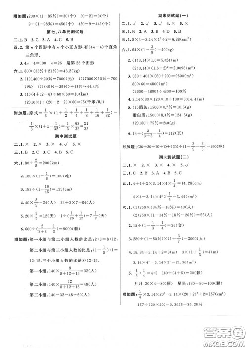 新疆青少年出版社2020秋原创新课堂六年级数学上册人教版答案