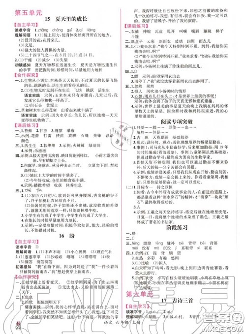 2020秋同步导学案课时练六年级语文上册人教版参考答案