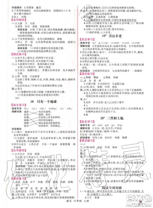 2020秋同步导学案课时练六年级语文上册人教版参考答案
