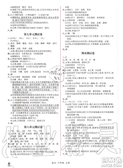 2020秋同步导学案课时练六年级语文上册人教版参考答案