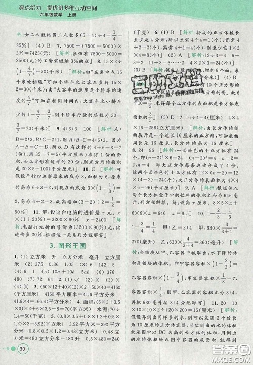 2020年亮点给力提优班多维互动空间六年级数学上册人教版答案