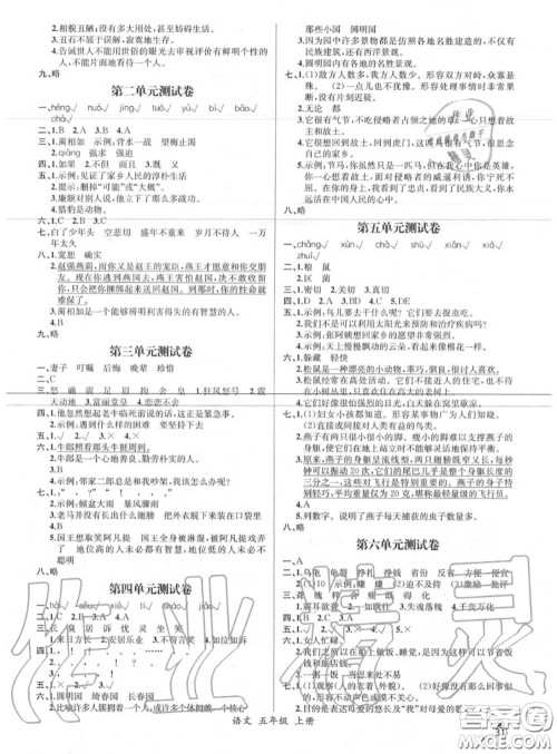 2020年秋同步导学案课时练五年级语文上册人教版答案