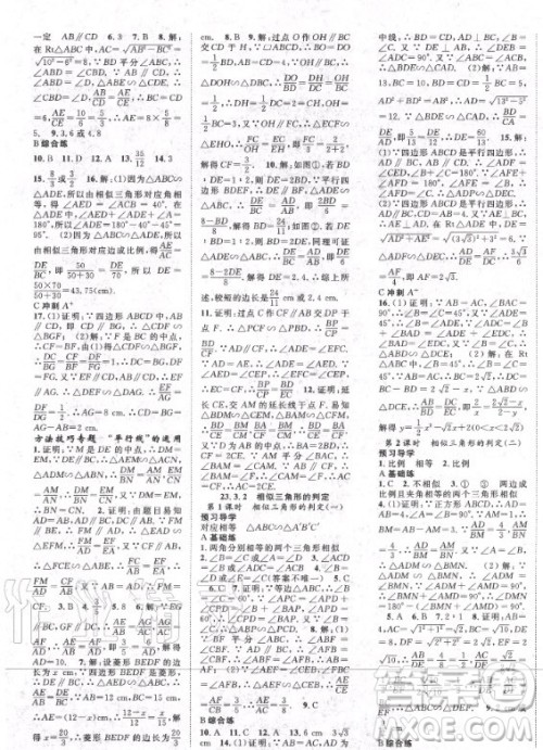 长江少年儿童出版社2020年名师学案数学九年级上册HS华师大版答案