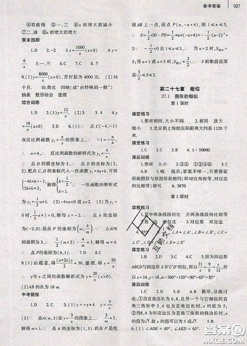 大象出版社2020年基础训练九年级数学全一册人教版参考答案