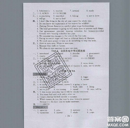 2020年综合素质学英语随堂反馈2八年级上册参考答案