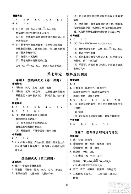 2019年南粤学典学考精练九年级化学全一册人教版参考答案