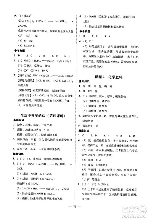 2019年南粤学典学考精练九年级化学全一册人教版参考答案