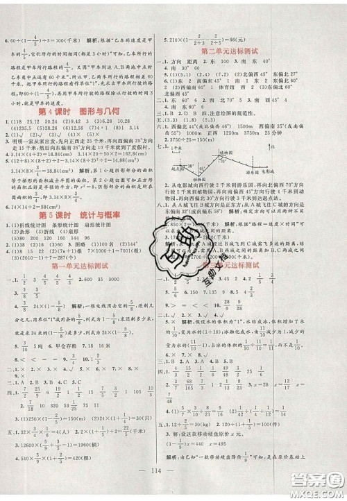 2020年亮点激活小学教材多元演练六年级数学上册人教版答案