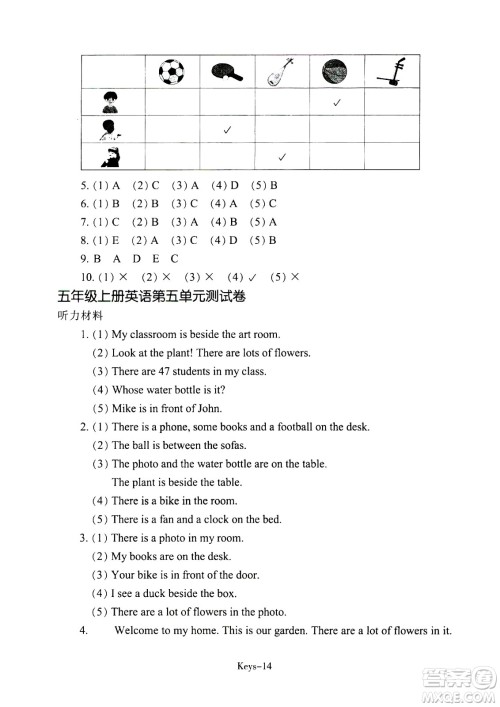 浙江少年儿童出版社2020年每课一练小学英语五年级上册R人教版答案