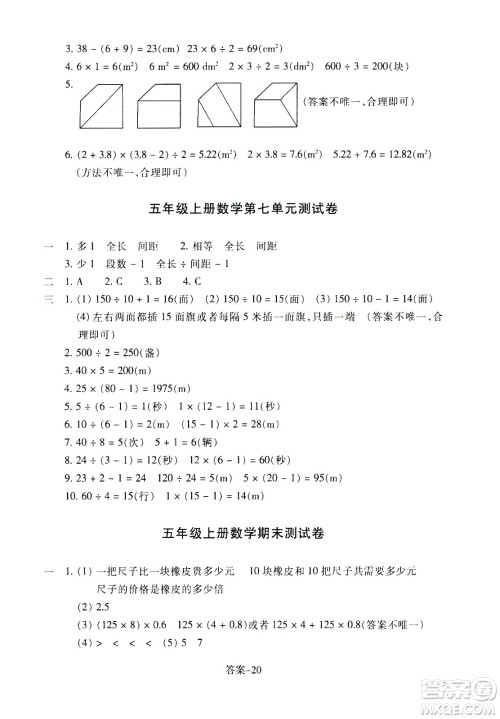 浙江少年儿童出版社2020年每课一练小学数学五年级上册R人教版答案