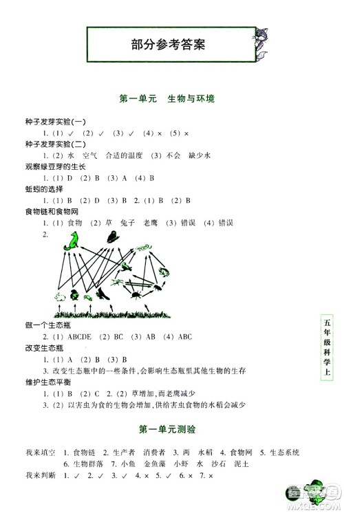 浙江少年儿童出版社2020年每课一练小学科学五年级上册J教科版优化版答案