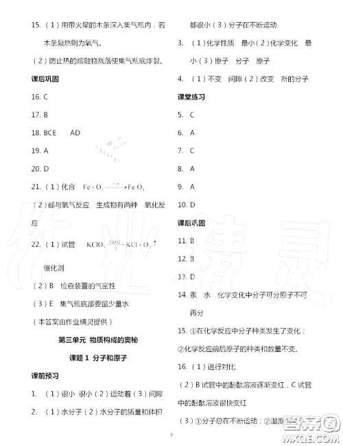 大象出版社2020年基础训练九年级化学全一册人教版参考答案