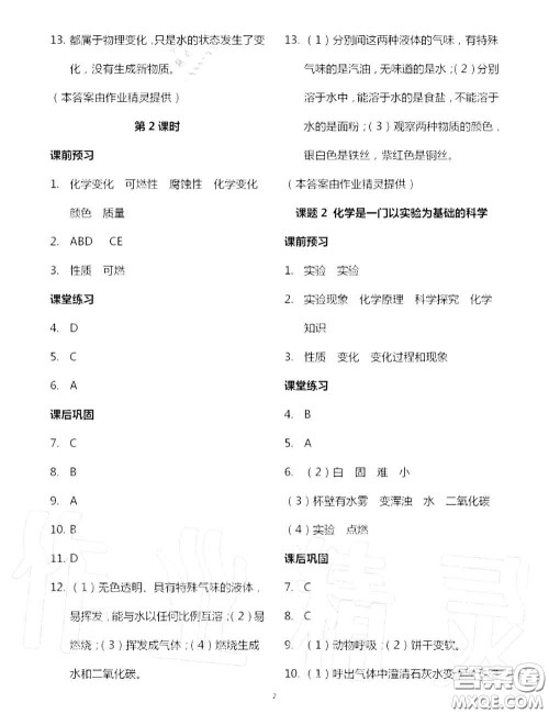 大象出版社2020年基础训练九年级化学全一册人教版参考答案