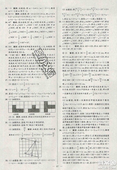 2020年秋季亮点给力大试卷七年级数学上册人教版答案 2020年秋季亮点给力大试卷七年级数学上册人教版答案