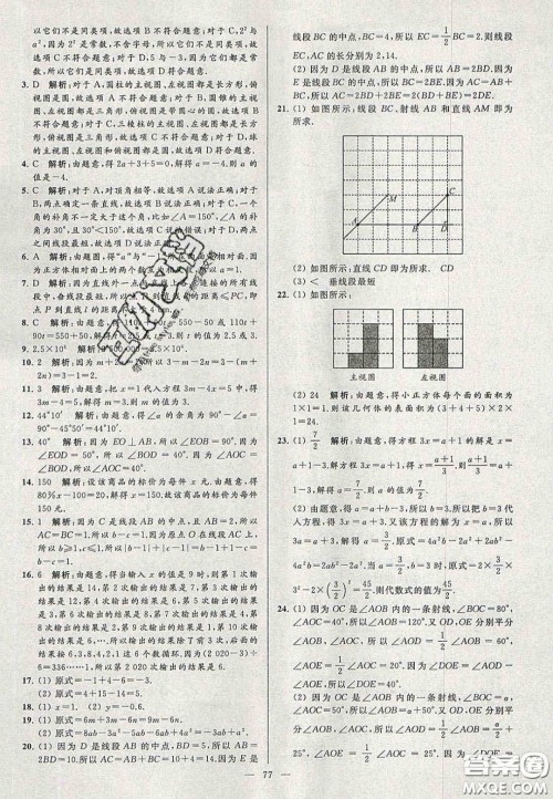 2020年秋季亮点给力大试卷七年级数学上册人教版答案 2020年秋季亮点给力大试卷七年级数学上册人教版答案