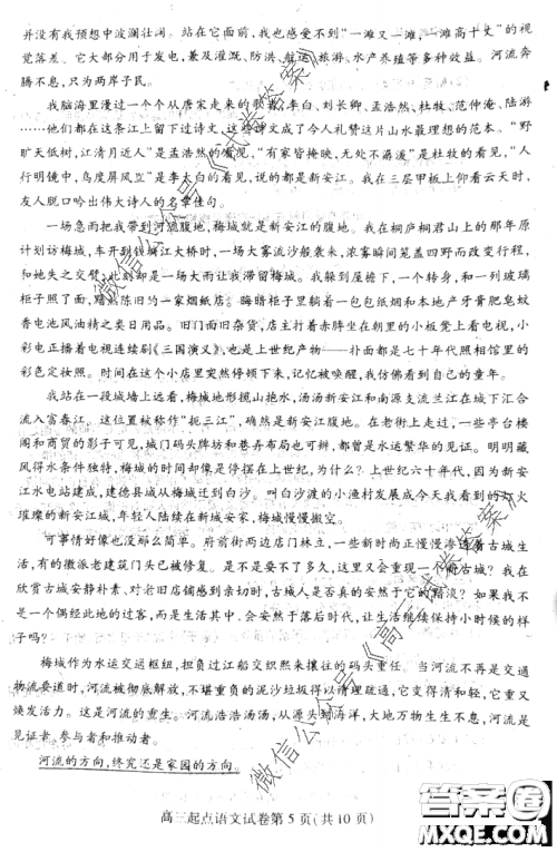2020-2021学年度武汉部分学校高三新起点质量检测语文试卷及答案
