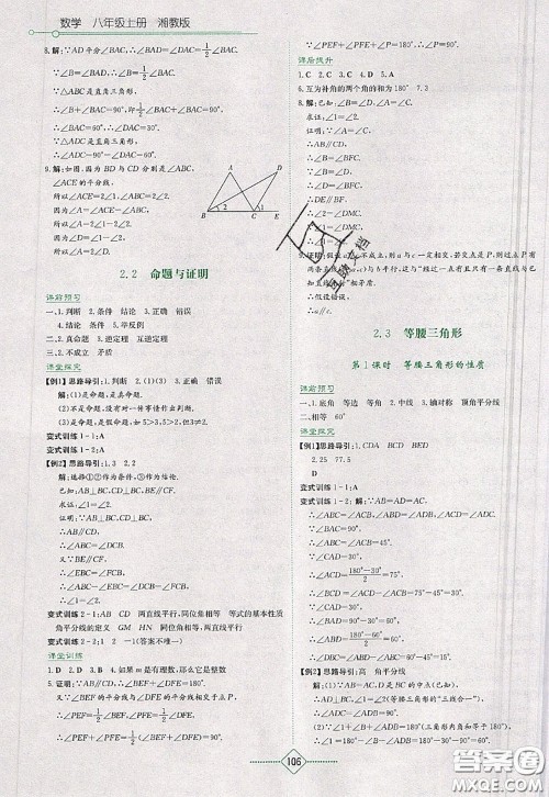 湖南教育出版社2020年学法大视野八年级数学上册湘教版参考答案