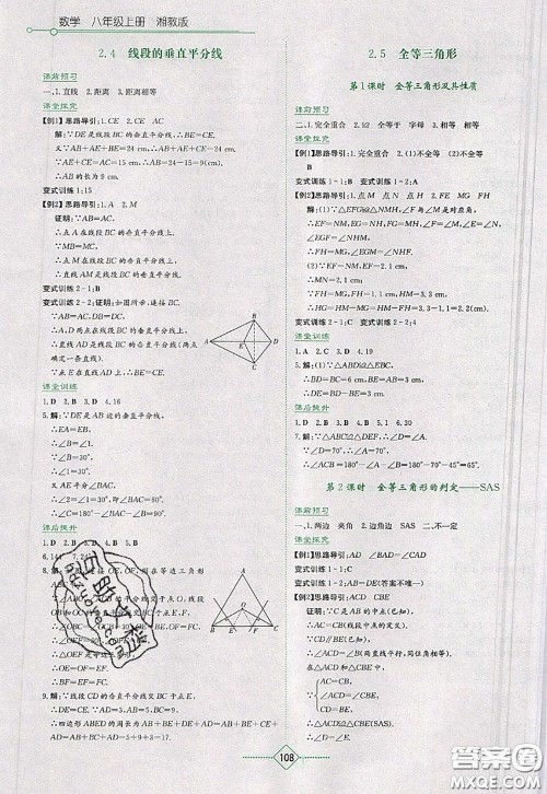 湖南教育出版社2020年学法大视野八年级数学上册湘教版参考答案