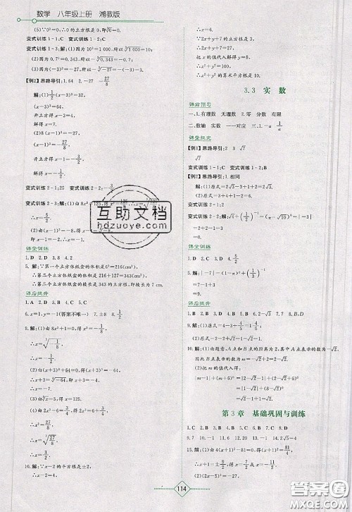 湖南教育出版社2020年学法大视野八年级数学上册湘教版参考答案